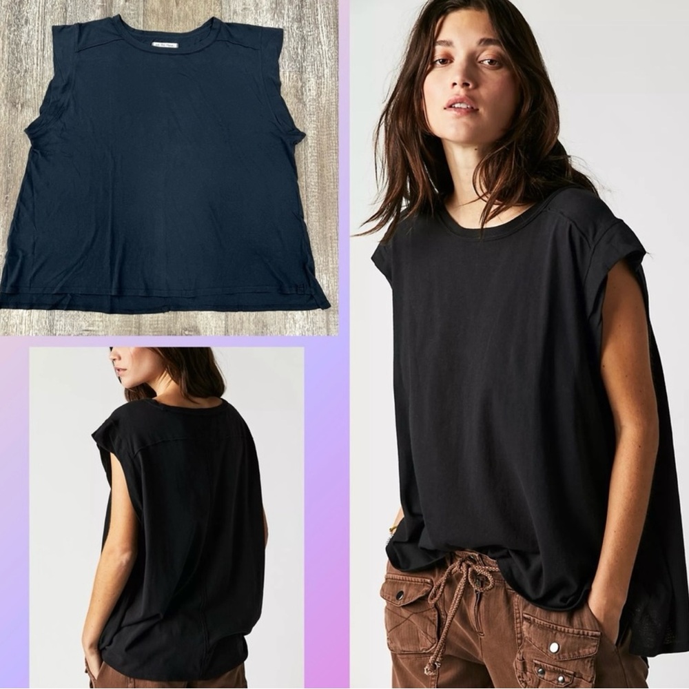 Free People Naomi Oversized Tee Washed Black NWT